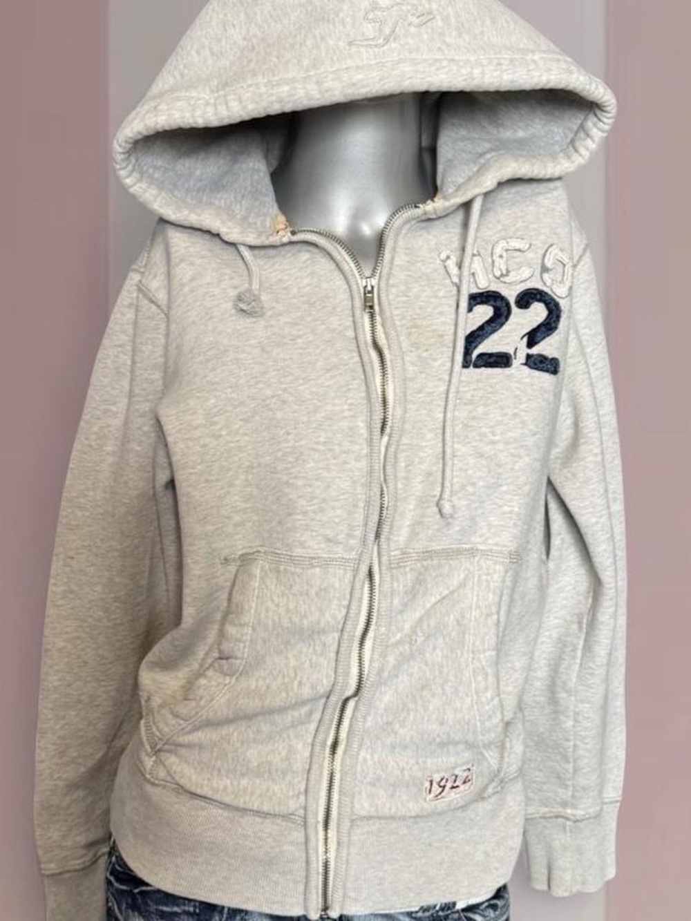 Hollister Vintage Y2K Light Grey Zip Hoodie